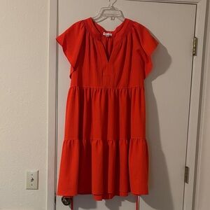 Calvin Klein Orange Ruffle Tiered Dress Boho Casual